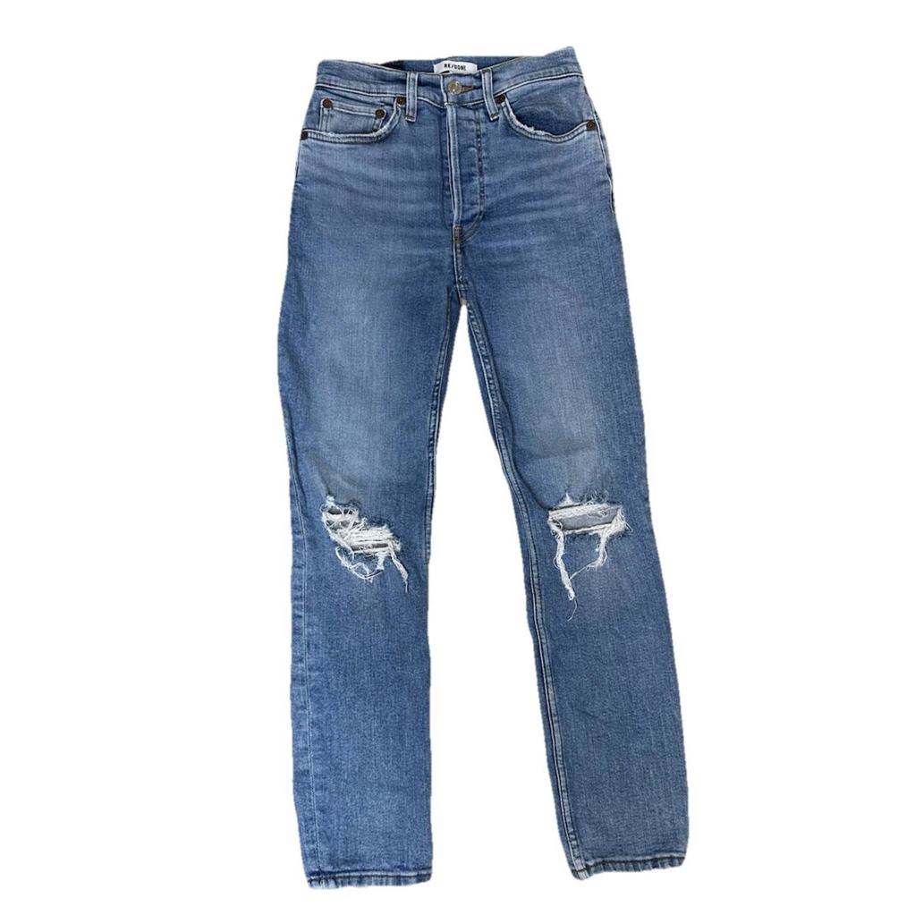 Re/Done Jeans Womens 26 90s High Rise Ankle Crop Denim Distressed Button Fly